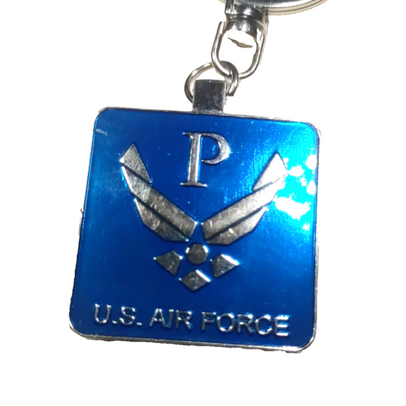 U. S . Air Force Metal Keychain Blue Silver Tone Heavy Duty - Picture 3 of 3